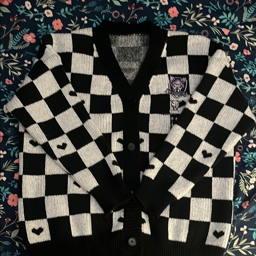Checkered Black and White Kids Cardigan Mymelody Kuromi size m/s